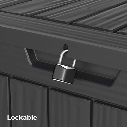 35 Gallon Outdoor Deck Box, Lockable Waterproof Outdoor Storage Boxes For Garden Tools,Indoor Cushions,Accessories Outside Storage Resin Weatherproof Container, Black