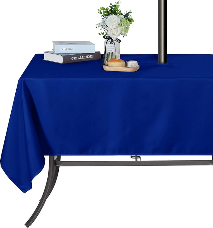 SARAFLORA Outdoor and Indoor Tablecloth -60x120 inch Blue, Wrinkle Free Washable Waterproof Table Cloth with Umbrella Hole and Zipper Rectangle Table Cover for Spring/Summer/Patio/Picnic/BBQS/Party