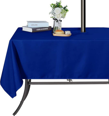 SARAFLORA Outdoor and Indoor Tablecloth -60x102 inch Blue, Wrinkle Free Washable Waterproof Table Cloth with Umbrella Hole and Zipper Rectangle Table Cover for Spring/Summer/Patio/Picnic/BBQS/Party