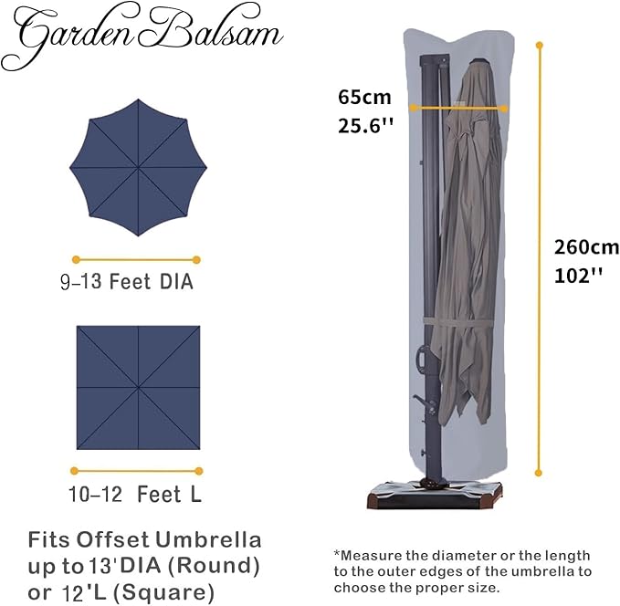 Patio Umbrella Cover for 9ft to 13ft Offset Umbrella, Water Resistant, Curved Cantilever and Straight Pole Parasol Outdoor Umbrellas Cover with Zipper and Rod Dark Blue