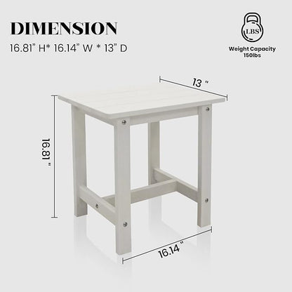 Outdoor Side Table, Adirondack Small Patio Table, Plastic Small Table, HDPS Side Table for Pool, Balcony, Porch, Deck, Backyard, Indoor or Outdoor Use, White