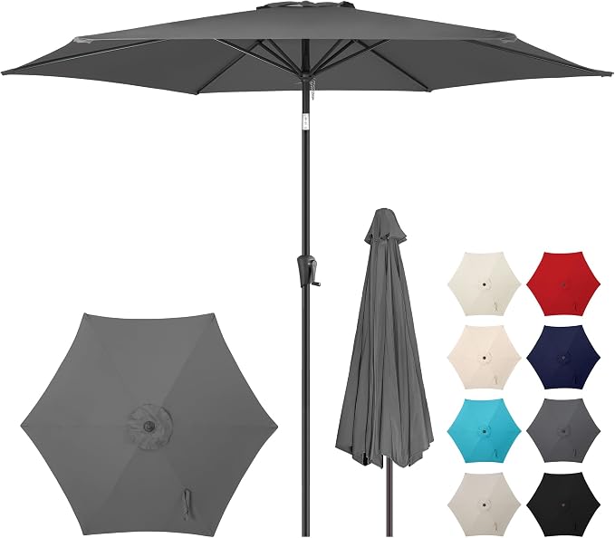 10 ft Patio Umbrella Outdoor with Push Button Tilt, Anthracite | UV Protection, Waterproof, Large Porch Deck Umbrella for Pool, Table, Garden, Backyard, Provides Shade