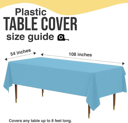Exquisite 66% Thicker Premium Plastic Table Cloth Rectangle Table Cover 0.5 Mil 12 Pack Sky Blue Table Cloth 54 Inch x 108 Inch Disposable Tablecloth Won't Tear Easily Like Cheap Thin Brands