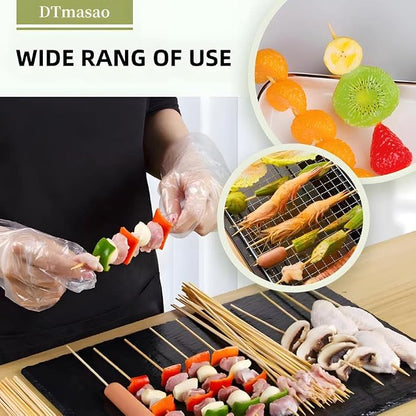 DTmasao 100PCS 10 inch Bamboo Skewers for wooden sticks， BBQ，Appetiser，Fruit，Cocktail，Kabob，Chocolate Fountain，Grilling，Kitchen，crafting and Party. Φ=4mm, More Size Choices 6"/8"/10"/12"/36"