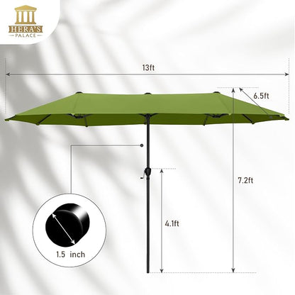 HERA'S PALACE 13 ft Large Patio Umbrella, Double-Sided Twin, Outdoor Market Umbrella with Crank Handle, Powerful UV Protective, Lime