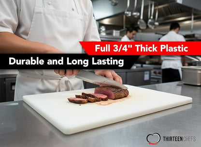 Thick White 18x12 Plastic Restaurant Cutting Board, 0.75 Inch Thick HDPP Poly - NSF Approved for Food Service, Dishwasher Safe - 3/4" Thickness