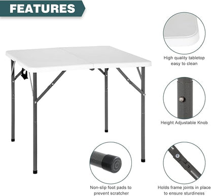 FDW | 34" Folding Table | White | Portable Plastic Table | with Carry Handle | Waterproof & Foldable Table Design | Steel Frame with Lock | for Events, Camping, Indoor & Outdoor Use