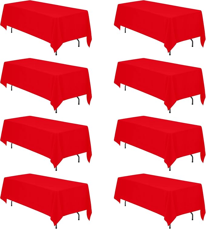 BRILLMAX 8 Pack Red Tablecloths 70x120 Inch for 6-8ft Rectangle Tables | 150 GSM Polyester Fabric, Universal Fit, Water, Stain & Wrinkle Resistant Cloth Cover for Wedding Reception Banquet Party