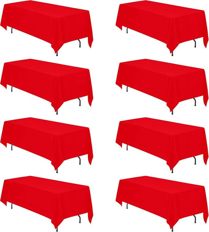 BRILLMAX 8 Pack Red Tablecloths 70x120 Inch for 6-8ft Rectangle Tables | 150 GSM Polyester Fabric, Universal Fit, Water, Stain & Wrinkle Resistant Cloth Cover for Wedding Reception Banquet Party
