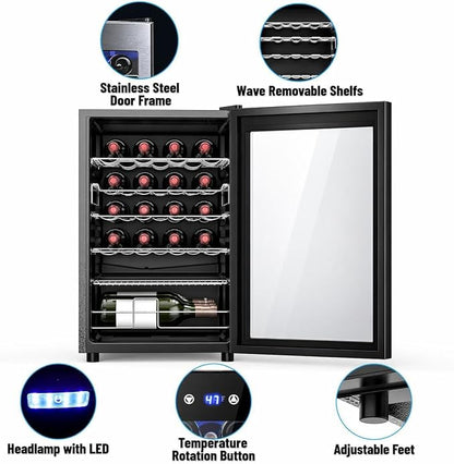 Electactic 37-Bottle Freestanding Wine Cooler Refrigerator, 4.5 Cu. Ft