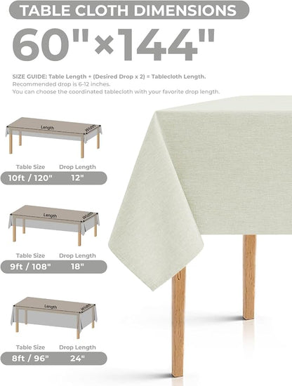 Decorelia Extra Long Rectangle Linen Farmhouse Tablecloth for 10ft Table,Dirty-repel Easy to Clean Banquet Burlap Tablecloths for Dining& Kitchen Table(Oblong, 60 x 144 Inch (12-14 Seats), Light Grey)