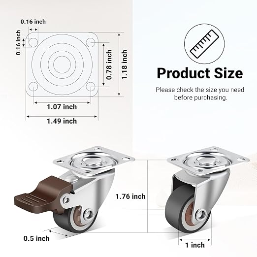 Nefish 1 Inch Small Casters Set of 12, Low Profile Soft Rubber Casters Wheels for Furniture, 360 Degree Swivel Plate Castors, Flexibly Light Duty Castor Wheels for Cabinet, Boxes, Trash, DIY