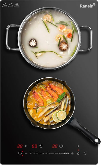 Ranein GEN II 12 Inch 2 Burner Electric Cooktop, Max 3000W 240V Ceramic Panel Built-in Electric Stove Top, with Child Safety Lock, Timer, Over-Temperature Protection