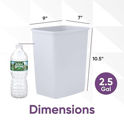 Superio Small 2.5 Gallon Plastic Trash Can, Waste Bin for Under Desk, Office, Bedroom, Bathroom- 10 Qt, (White Smoke)