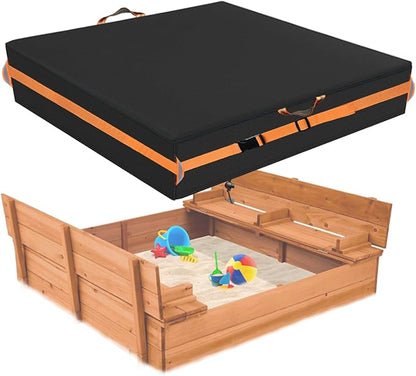 Sandbox Cover, Outdoor Large Sandbox Cover for Preschoolers, Waterproof Square SandBoxs Covers for Sand Protection, Featuring Handles, Strap with Buckle, Bottom Drawstring（Black，66" L×66" W×8" H