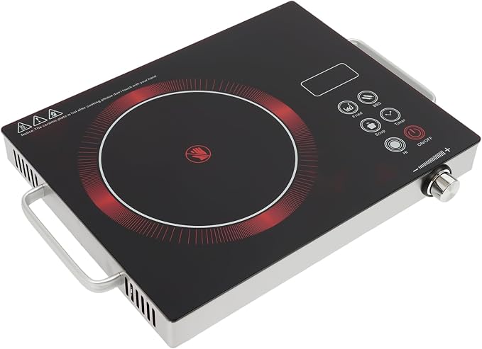DYNAMI 1300W Electric Cooktop with LED Display and Timer,Electric Ceramic Stove Top,Countertop Stove w/Steplessly Adjustable Power,Overheat Protection,Waterproof and Oil-resistant,with Plug