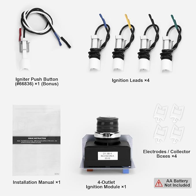 GRISUN 7628 7629 4-Outlet Igniter Kit for Weber Genesis 300 Series | Fits Weber Genesis E310, S310, E320, S320, E330 and S330 with Front-Mounted Controls, 2011-2024; 4-Outlet Ignition