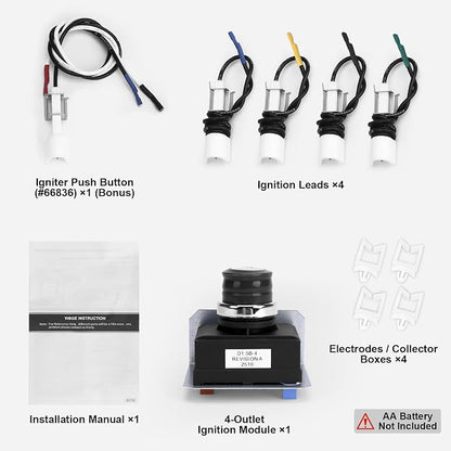 GRISUN 7628 7629 4-Outlet Igniter Kit for Weber Genesis 300 Series | Fits Weber Genesis E310, S310, E320, S320, E330 and S330 with Front-Mounted Controls, 2011-2024; 4-Outlet Ignition