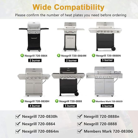 Criditpid Grill Replacement Parts for Nexgrill 6 Burner 720-0898 720-0898A, Nexgrill 720-0888 720-0888N 720-0830H 720-0783E Gas Grill, Heat Plates and Burners for Nexgrill Replacement Parts 6 Burner