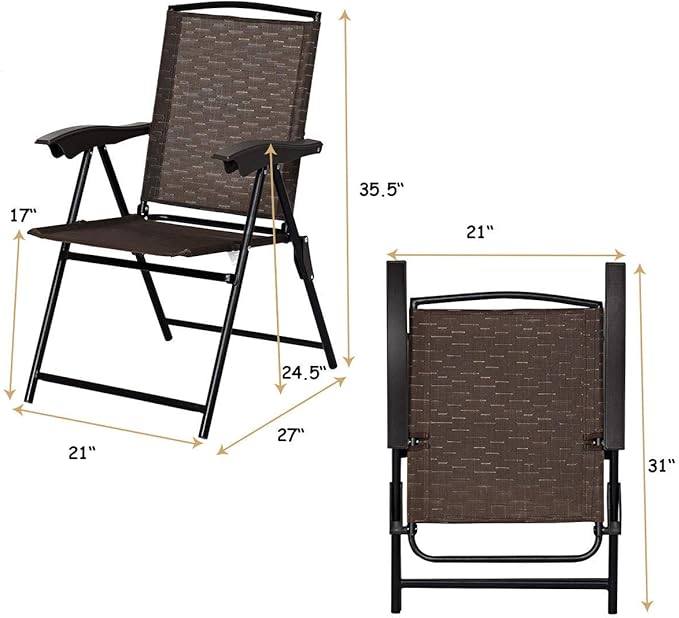 Giantex Set of 4 Patio Dining Chairs, Folding Outdoor Chairs, Adjustable Sling Back Chairs with Armrest, Portable Patio Chairs for Camping Garden Pool Beach Deck Lawn, Lounge Chairs (Brown)