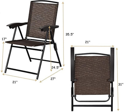 Giantex Set of 4 Patio Dining Chairs, Folding Outdoor Chairs, Adjustable Sling Back Chairs with Armrest, Portable Patio Chairs for Camping Garden Pool Beach Deck Lawn, Lounge Chairs (Brown)
