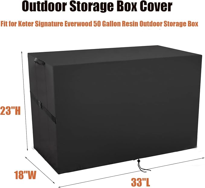 Deck Box Cover for Keter Kentwood Everwood 50 Gallon | Waterproof Resin Storage Box Bin Covers Patio Furniture Side Table Cover- 33"L x 18"W x 23"H