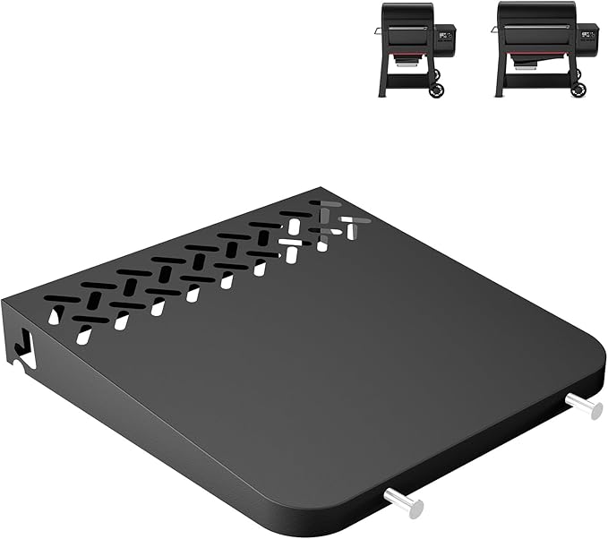 KEESHA BBQ Side Table for Weber Searwood 600/600XL Pellet Grills, Heavy-Duty Stainless Steel Folding Prep Station, BBQ Accessory with Hooks, Replace for Weber 3400140