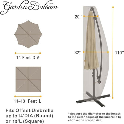Patio Umbrella Cover for 12FT to 14FT Offset Umbrella, Water Resistant, Curved Cantilever and Straight Pole Parasol Outdoor Umbrellas Cover with Zipper and Rod