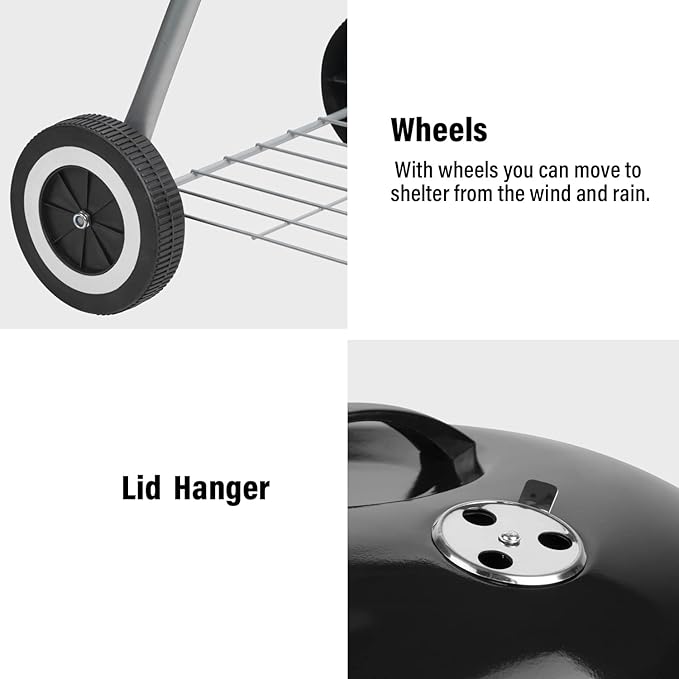 LEISURELIFE BBQ Grill with Wheels 18.5-Inch Portable Grills for Outdoor Patio Backyard Picnic Camping