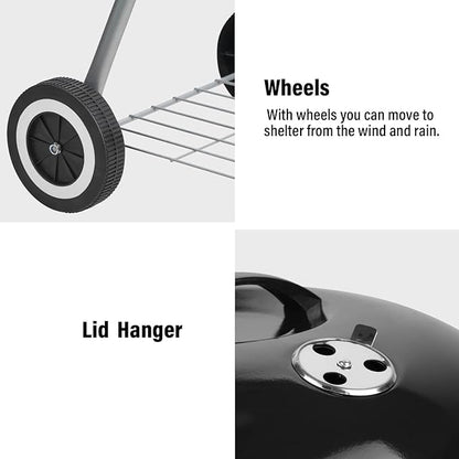 LEISURELIFE BBQ Grill with Wheels 18.5-Inch Portable Grills for Outdoor Patio Backyard Picnic Camping