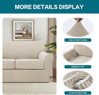 Turquoize 3 Piece Sofa Covers for 2 Cushion Couch Sofa Slipcover Soft Couch Cover for Dogs-Washable Sofa Furniture Covers with 2 Individual Cushion Covers, Feature Fabric (2 Cushion Sofa,Island Fossi)