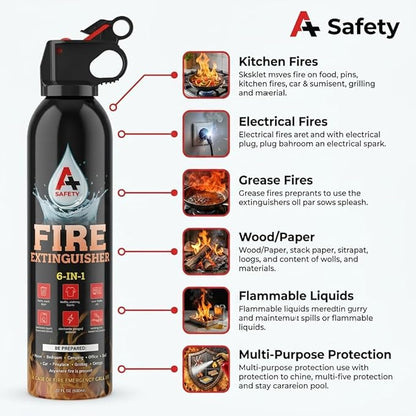 A+ Safety Aerosol Fire Extinguisher 2-Pack, Non-Toxic Water-Based Spray for Garage, RV, Boat, E-Bike Charging, Grill & Glovebox, Compact Backup to Your Home Extinguisher