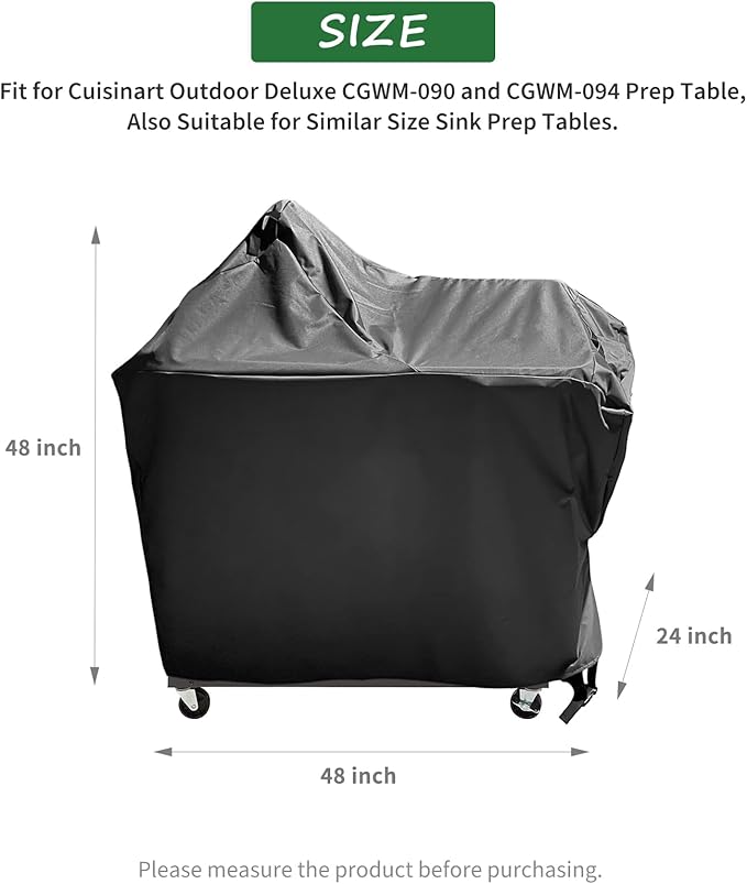 Outdoor Sink Cover for Cuisinart Outdoor CGWM-090 and CGWM-094 Prep Table, Waterproof Sink Station Cover Dustproof Prep Table Station Covers for Grill Black - 48"L×24"W×48"H, Black