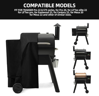 Pellet Grill Cover for Traeger Pro 22/575 Series with Waterproof Zipper, 600D Fade Resistant & Rip-Proof Smoker Fabric, Full-Length Grill Accessories for Century 22 and More (Cover Only)