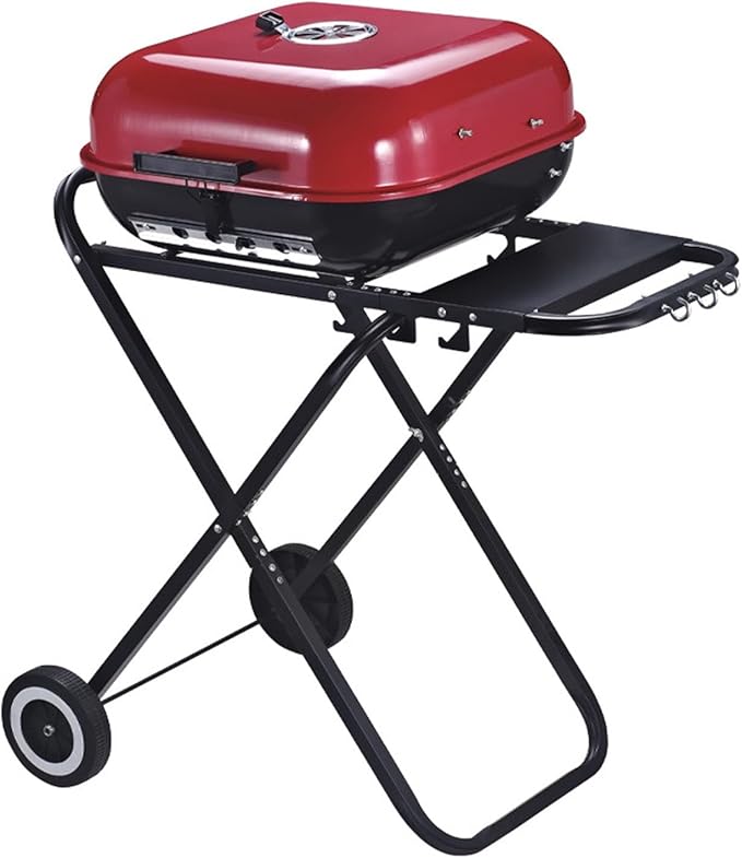 Portable Charcoal Grill with Wheels, Foldable BBQ Grill for Outdoor Cooking, Heavy Duty Charcoal Barbecue Grill for Camping Griddle, Backyard, Patio, Picnic Grilling, Travel