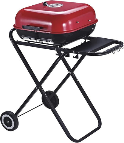 Portable Charcoal Grill with Wheels, Foldable BBQ Grill for Outdoor Cooking, Heavy Duty Charcoal Barbecue Grill for Camping Griddle, Backyard, Patio, Picnic Grilling, Travel