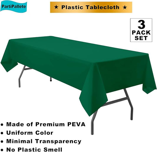 3-Pack Premium Plastic Dark Forest Green Tablecloth Disposable 54 x 108 Inch. Rectangle Table Cover Party Hunter Jungle Green Table Cloths for Parties Birthday Wedding Christmas Banquet