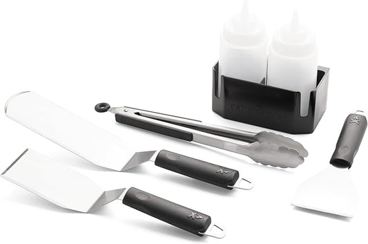Camp Chef Griddle Essentials Kit - Flat-Top Griddle Accessories Include 2 Grill Spatulas, Grilling Tongs, Grill Scraper, 2 Squeeze Bottles & Magnetic Bottle Holder