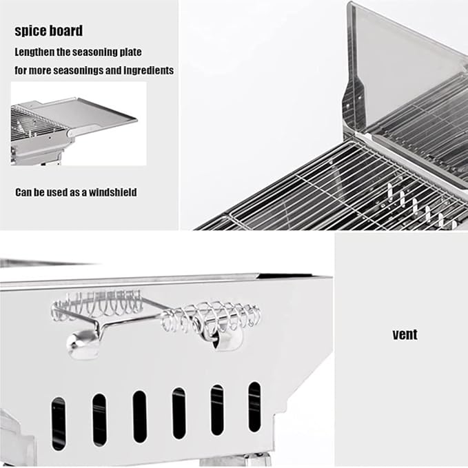 Camping Barbecue Grill Folding Charcoal Grill Portable Charcoal Grill Stainless Steel for Outdoor Camping Travel Park Beach Barbecue Charcoal Grill