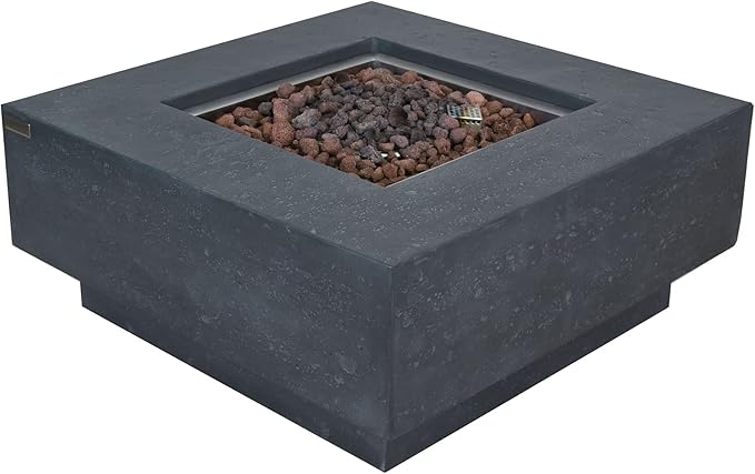 Manhattan Concrete Fire Pit 36" x 36" Outdoor Patio Firepit Includes Lava Rocks Modern Fire Pits & Outdoor Fireplaces for Garden, Deck, Indoor & Outdoor Heating