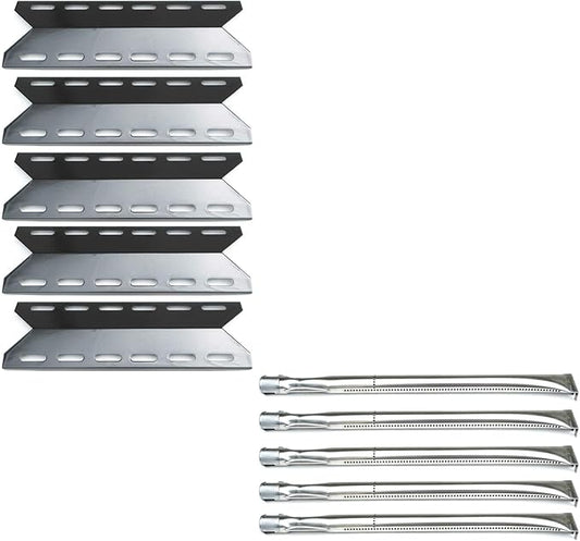 Parts Kit DG106 Replacement for Charmglow 720-0234,Nexgrill 720-0033,720-0234,720-0289 Grill Burner and Heat Plate -5pack (Stainless Steel Burner + Porcelain Steel Heat Plate)