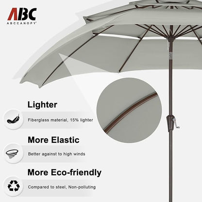 ABCCANOPY 11Ft 3 Tiers Market Umbrella, Outdoor Table Umbrella for Patio, Deck, Backyard (Light Gray)