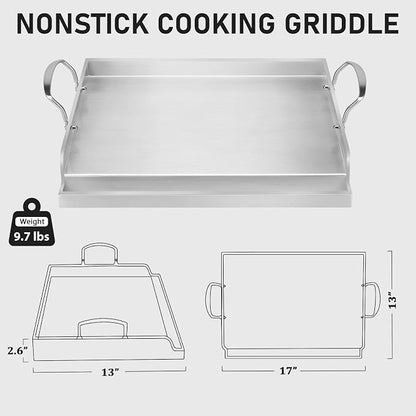 Utheer Stainless Steel Griddle for Gas Grill, Nano Ceramic Nonstick 17 x 13 | For Gas Grill, Charcoal, Oven, Stove Top, Non-Toxic, PFAS/PFOA/PTFE Free, Oven Up to 500°F, For BBQ, Camping & Kitchen