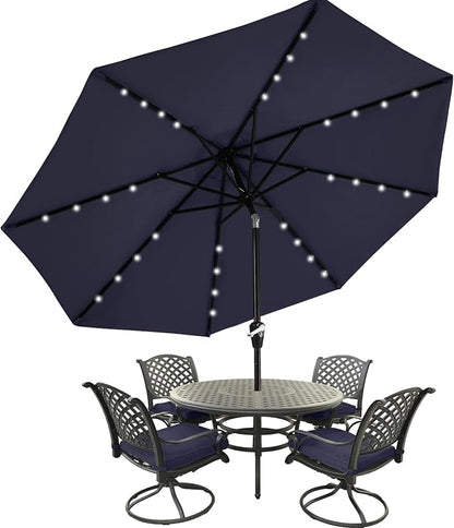 MASTERCANOPY 11ft Patio Umbrella with Solar Lights, Navy Blue | 8 Ribs, 32 Solar LED Lights, Tilt & Crank, UV/Water-Resistant, Easy Setup – Ideal for Garden, Deck, Pool