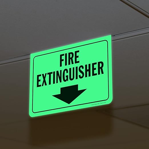 SmartSign "Fire Extinguisher" Two-Sided Drop Ceiling Z Sign with Down Arrow, 7 x 10 inch, 35 mil Aluminum Sign, Hang/Suspend from Ceiling Tile, Red/White, Made in USA