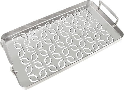 BAC610 Fish & Veggie Grill Grate for Traeger Accessories, Perforated BBQ Grilling Pan with Handles for Outdoor Grills, Ideal Grilling Basket for Shrimp, Vegetables & Meatballs, 18.25" x 10.16"