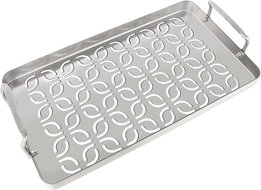 BAC610 Fish & Veggie Grill Grate for Traeger Accessories, Perforated BBQ Grilling Pan with Handles for Outdoor Grills, Ideal Grilling Basket for Shrimp, Vegetables & Meatballs, 18.25" x 10.16"