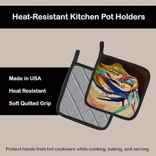 Caroline's Treasures JMK1258PTHD Crab to Claw UP Crab Pair of Pot Holders Kitchen Heat Resistant Pot Holders Sets Oven Hot Pads for Cooking Baking BBQ, 7 1/2 x 7 1/2