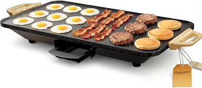 CookSimple Everyday 20x12 Inch Electric Griddle with 1700W Fast Even Heating&ILAG Granite Nonstick Surface – Large Flat Griddle Perfect for Family Meals, Pancakes–Easy to Clean, Granite Black
