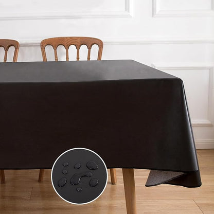 NLMUVW Black Vinyl Tablecloth with Flannel Backing 84 Inch for Dining | PVC Rectangular Table Cover Waterproof Wipe Clean for Camping Outdoor, 60 X 84 Inch
